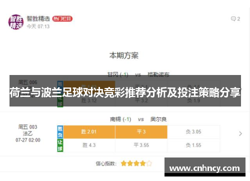 荷兰与波兰足球对决竞彩推荐分析及投注策略分享